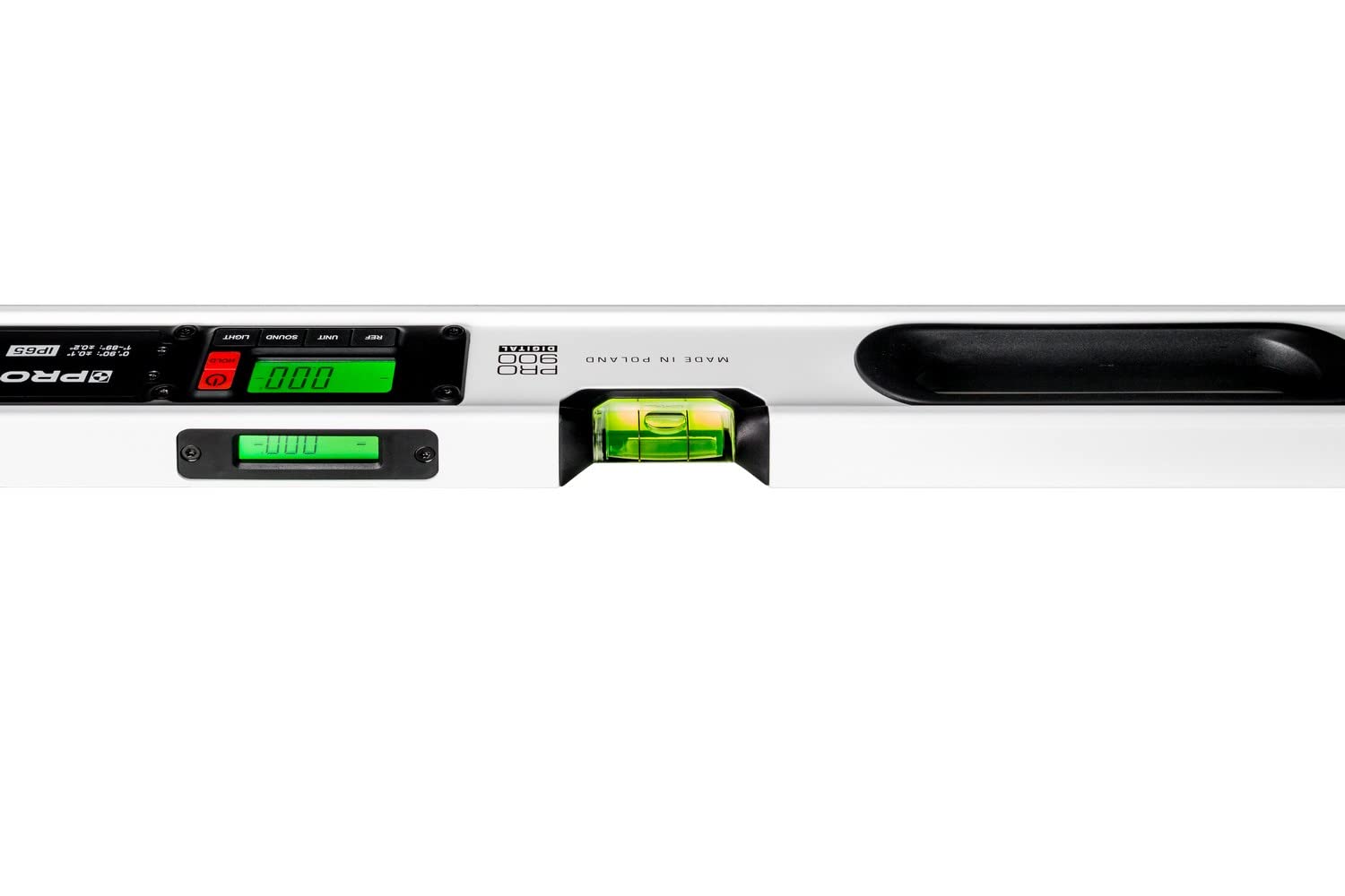 PRO900 Digitale Wasserwaage 100cm mit 2 LCD Displays und Abdeckung - Elektronische Wasserwaage mit Messwertspeicher für bis zu 19 Ergebnisse Schutzart IP65 - Farbe Weiß