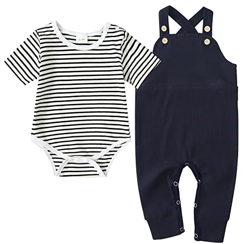 Image of YUEMION Baby Boy Clothes Newborn Infant Boy Outfits 2Pcs Stripe Top Romper Pants Set 0-24 Months Overalls Toddler Boy Clothes
