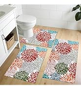 Vaukki Bathroom Rug Set 3 Piece, Non Slip Absorbent Rubber Backed Floral Bath Floor Mat Fit Under...