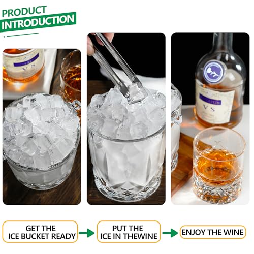 34.4oz Glass Ice Bucket with Handle Ice Tong Crystal Clear Cocktail Wine Champagne Cooler for Home Bar Parties Cocktail Accessories - Image 4