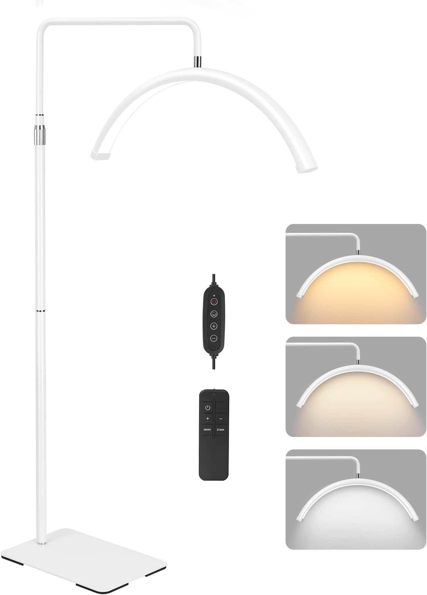 Half Moon Lash Light for Eyelash Extensions & Estheticians, Dimmable LED Lash Lamp, Shadow-Free Moon Light for Lash Tech, Adjustable Eyelash Lamp with Rotating Head (White)