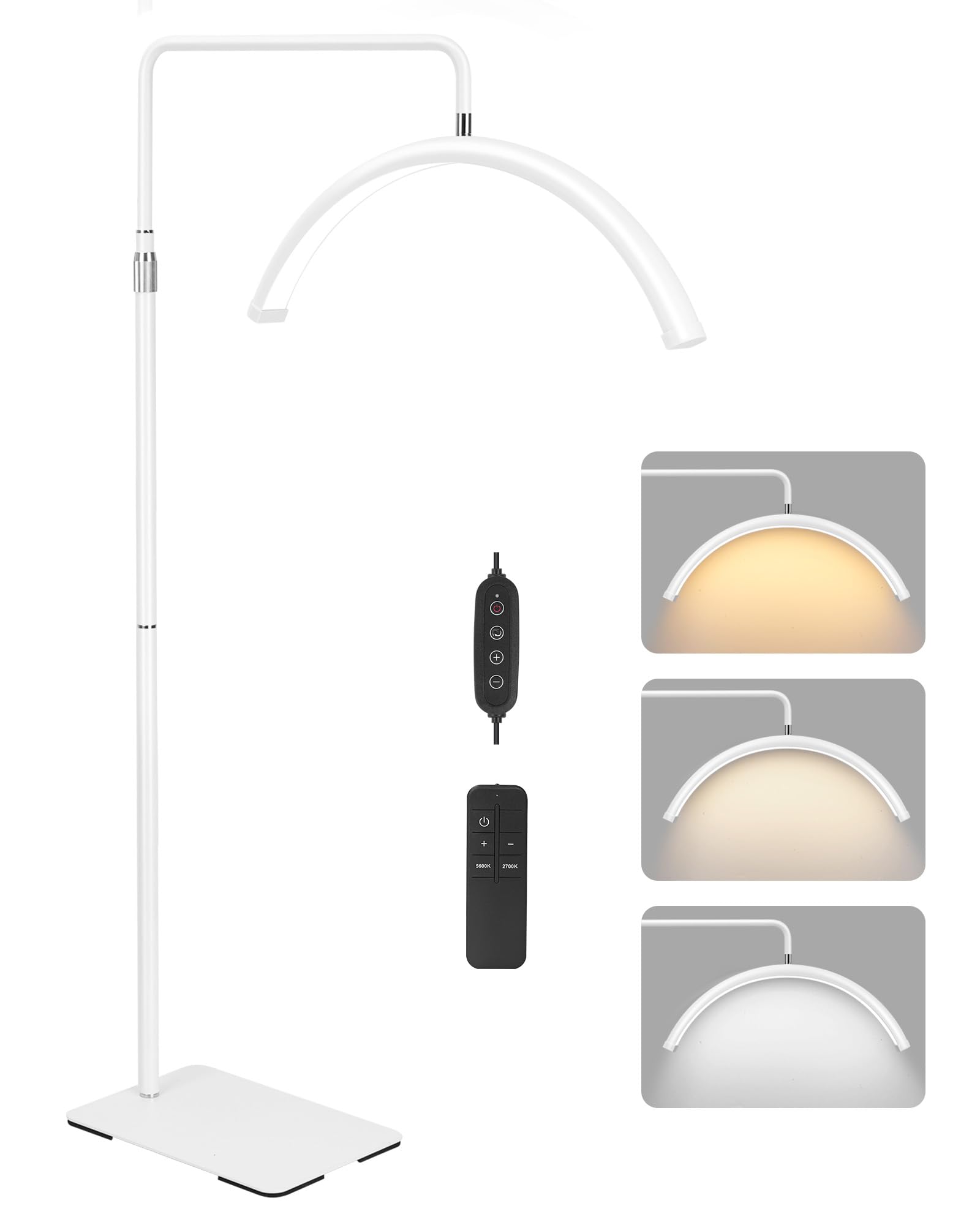 Half Moon Lash Light for Eyelash Extensions & Estheticians, Dimmable LED Lash Lamp, Shadow-Free Moon Light for Lash Tech, Adjustable Eyelash Lamp with Rotating Head (White)