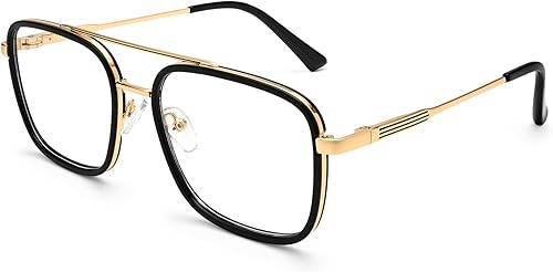 Dollger Lentes cuadrados de luz azul para hombres y mujeres, aviador, bloqueo de luz azul, retro, marco matal, para computadora, juegos, nerd