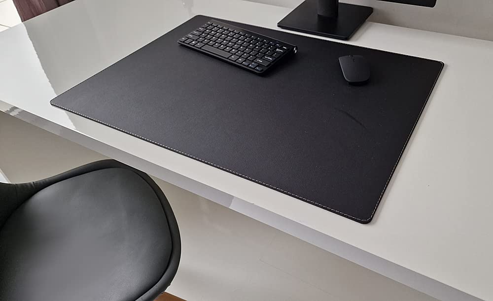 Schreibtischunterlage sanft lux Leder 60 x 40 Schwarz mit Silbergrauer Naht