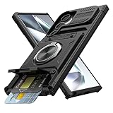 Vofolen for Samsung Galaxy S24 Ultra Case with Card Holder [Store 2 Cards] + 360° Magnetic Rotated Ring Kickstand, Dual Layer Heavy Duty Shockproof Wallet Case Cover for Galaxy S24 Ultra, 6.8'' Black