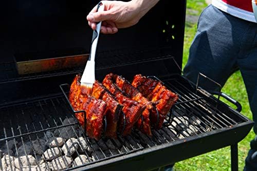 MOUNTAIN GRILLERS BBQ Rib Racks for Smoking, Gas Smoker or Charcoal Grill, Sturdy & Non Stick Standing for Gas Grill, BBQ Grill, Holds Up to 5 Baby Back Ribs, Grilling & Barbecue Gifts for Men Black