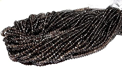 Smoky Quartz Micro Faceted Rondelles 3.5mm pour création bijoux de lithothérapie