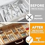 SpaceAid Bamboo Drawer Dividers with Inserts and Labels, Kitchen Adjustable Drawer Organizers, Expandable Organization for Home, Office, Dressers, 7 Dividers with 15 Inserts (17"-22" Natural) - Image 2