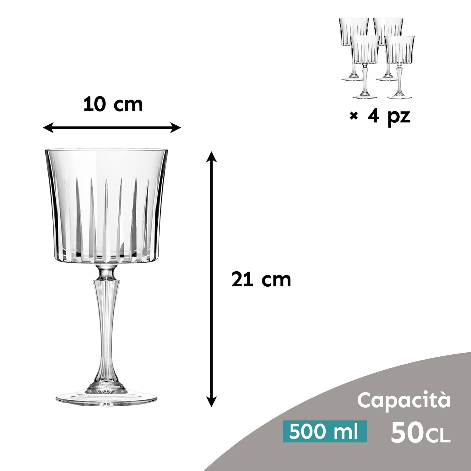 RCR Cristalleria Italiana RCR Set di 4 Calici TIMELESS COCKTAIL, 100% Made in Italy, Capacità 50 cl