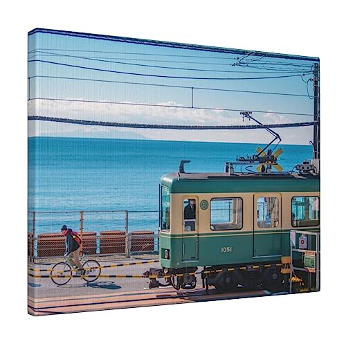 日本の風景 江ノ電と踏切-神奈川 アニメ アートパネル アートフレーム モダン ポスター フレーム装飾画 キャンバス絵画 アートボード 玄関 木製 部屋飾り 壁掛け ソファの背景絵画 木枠セット グッズ キャラクター プレゼント 40x50cm DX21