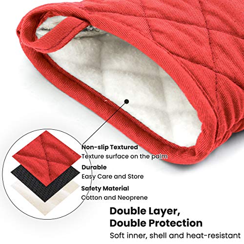 Neoprene Red Mini Oven Mitts, 2 Pack Short Small Cotton Half Finger Hand Mits With Hang Lanyard, Heat Resistant Hot Pad Gloves For Kitchen #TOP2