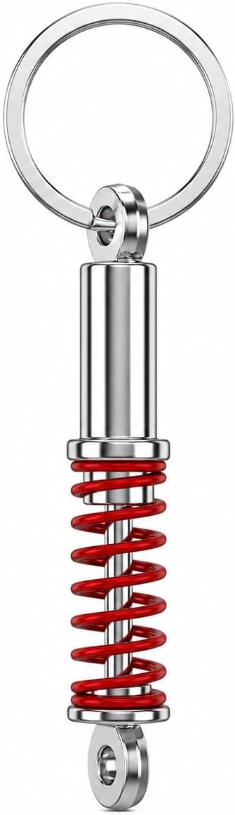 Shock Absorber Keychain – Car Parts Keychains Bag Charms for Women with Red Coil Spring Design, Cool Key Chains Gifts for Car Modification Lovers, Friends, Boys, Girls
