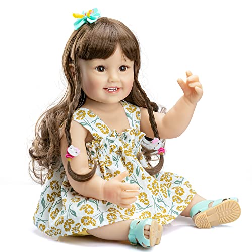 Simulation Reborn Babys 22 Zoll 55 cm Reborn Babypuppen Weiche Ganzkörper-Silikon Lebensechte Reborn Dolls Mädchen Wasserdichtes Badespielzeug Spielzeug Geschenk Cover