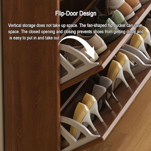 Tall Rattan Sideboard Narrow Large Black Rack Shoes Cover Drawer Layer Handmade Natural Flip,Slim Wood Shoe Storage Cabinet with Flip Drawers and Adjustable Dividers Freestanding Shoe Rack f