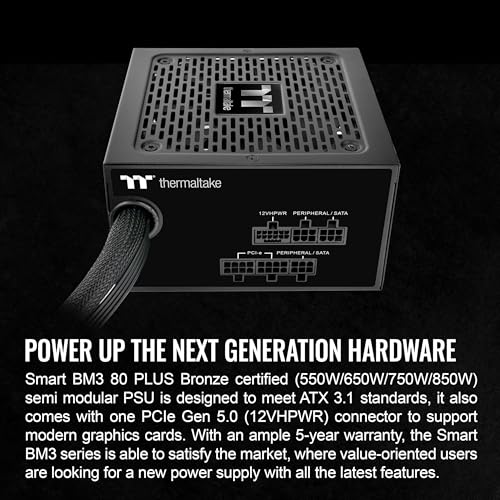 Thermaltake Smart BM3 650W 80Plus Bronze ATX 3.1 & PCIE 5 Ready Semi-Modular Power Supply; 105°C/221°F Japanese Capacitor; 5 Year Warranty; PS-SPD-0650MNFABU-3 - Image 3
