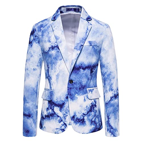 Tie Dye Blazer for Men Fashion One Button Dinner Party Wedding Prom Tuxedo Casual Slim Fit Sports Coat Suit Jacket