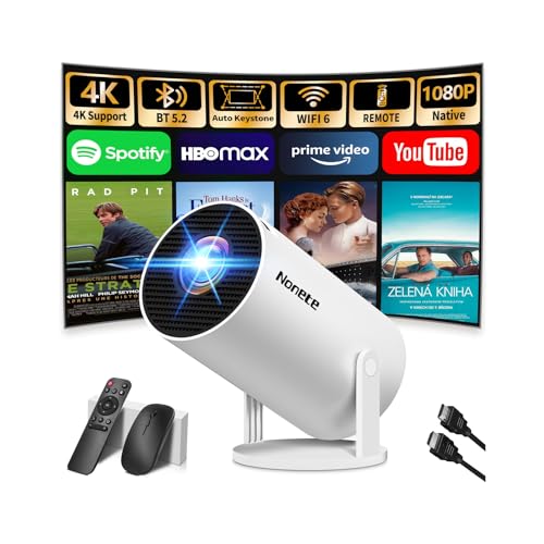 Beamer 4K Projektor Full HD 1080P【2026 Modell】 Mini Beamer mit WiFi 6 und Bluetooth 5.2, Android Tragbarer Projector 270° Dreh mit Auto Keystone für PC/HDMI/USB，mit Maus und Fernbedienung, Weiß