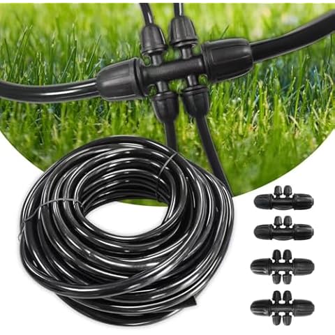 50FT 1/2 Inch Drip Irrigation Mainline Tubing,Drip Irrigation Tubing,Watering Hose with Two 6-Way and Two 4-Way Connectors for Garden and Raised Beds,Greenhouse, Yard, Lawn,Drip Irrigation System Cover
