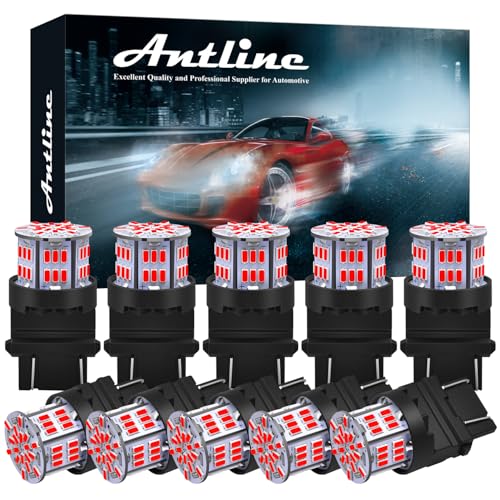 Antline 3156 3157 3056 3057 LED Bulbs Red Super Bright 3014 54-SMD LED Replacement for 12V-24V RV Camper Car Vehicle Trailer Boat Trunk Tail Brake Turn signal Lights (Pack of 10)