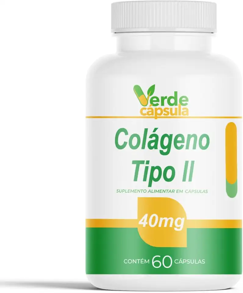 Colágeno Tipo 2 40mg 60 Cápsulas - Colágeno Não Desnaturado (Não Hidrolisado) - Suplemento Alimentar - Verde Cápsula