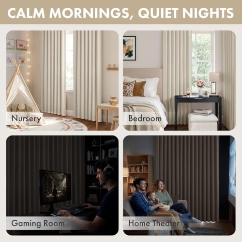 Image of ANRODUO Cream Beige Back Tab Blackout Curtains 84 Inch Length 2 Panels