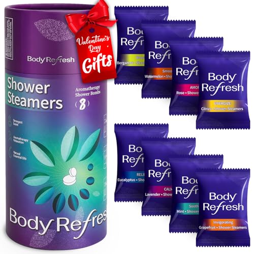 BodyRefresh Shower Steamers Aromatherapy 8 Pack - Birthday Gifts for Women, Valentines Day Gifts for Her Wife Mom, Shower Bombs for Self Care Home Spa Relaxation Gift Set, Easter Basket Essential