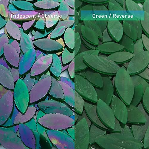 Litmind 120 Pieces Iridescent Green Petals Stained Glass Mosaic Tiles For Crafts, Precut Stained Glass Green Leaf Kit, Rainbow Flowers Leaves Glass Mosaic Making Supplies #TOP1