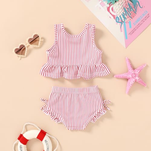 HAPPYMA Baby Swimsuit Toddler Girl Bathing Suit Summer Stripe Bikini Set Beach Two Piece Swim Wear3