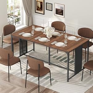 Dining Table for 6-8, 63″ Large Kitchen Table, Industrial Dining Room Table, Wooden Rectangular Table with Adjustable Feet, for Dinner, Kitchen, Walnut and Black CZ03BH