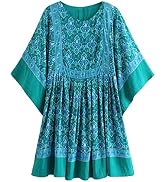 R.Vivimos Women's Summer Cotton Half Sleeve Casual Loose Bohemian Floral Tunic Dresses
