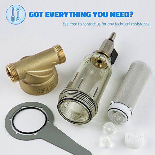 Image of iSpring WSP-50SL Spin Down Sediment Filter, Push Fit Ball Valve, 50 Micron | 2-in-1 Whole House Prefilter and Siliphos Scale Inhibitor, Sediment Buster, Flushable Reusable, Lead-Free Brass