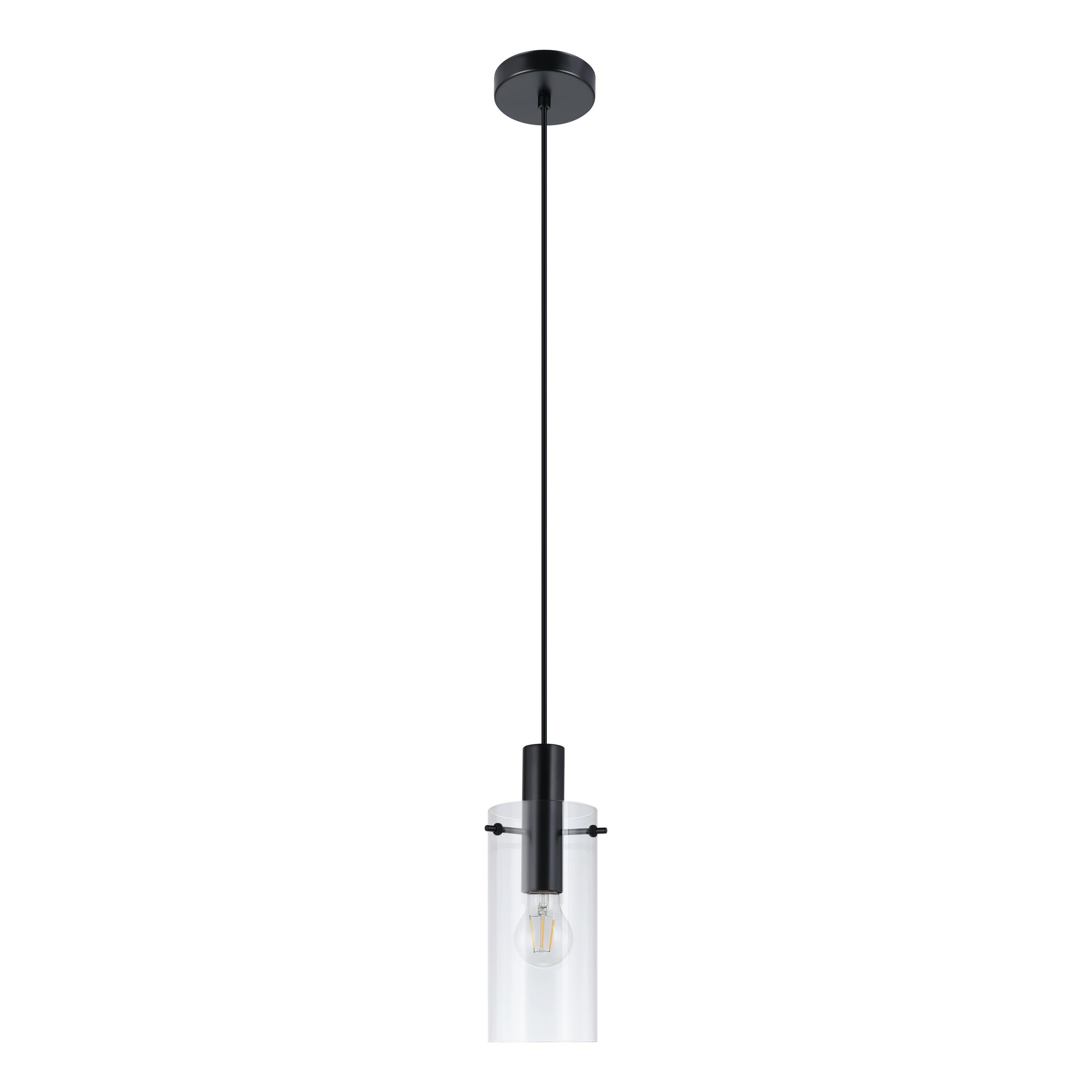 Eglo Lámpara colgante Montefino, lámpara suspendida de una luz, lámpara de techo de metal negro y cristal transparente, lámpara de comedor, lámpara de salón colgante con casquillo E27