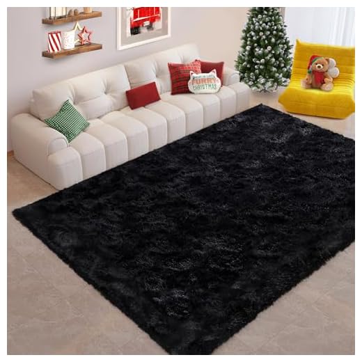 FinRèc Soft Black Area Rugs for Bedroom Living Room, 4x6 Feet Modern Indoor Fluffy Shaggy Rug, Non-Slip Fuzzy Furry Rug for Nursery Kids Room Dorm Room Home Decor, High Pile Plush Floor Carpet