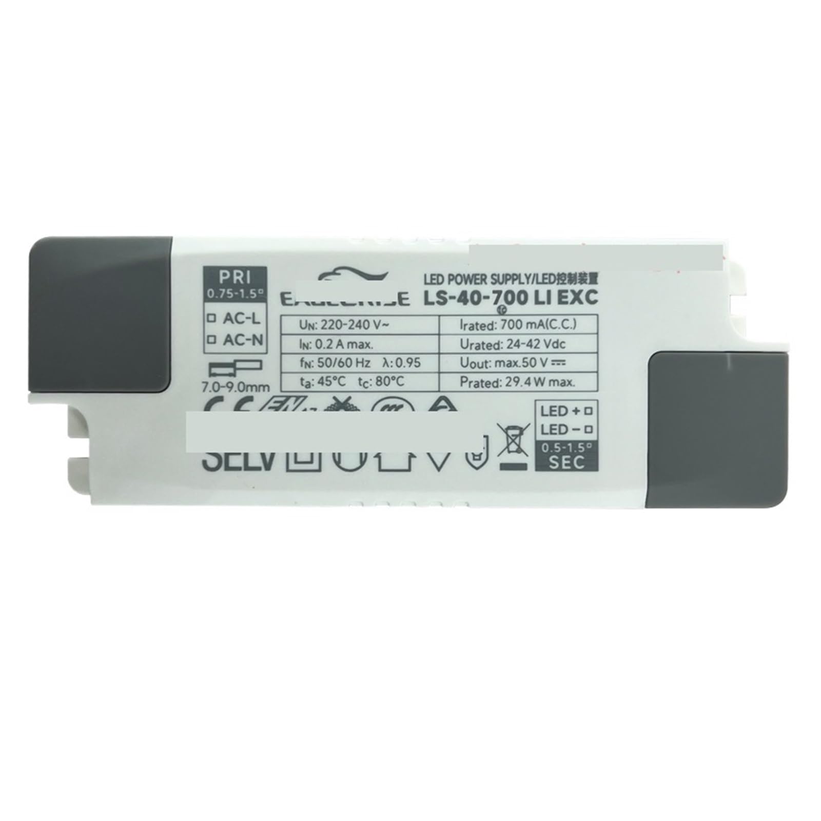 PWANUIGTE LED lamp Driving Power Supply Constant Current Isolation Switch Transformer 40W 950ma Ballast Voltage: 111V~240V(40W 700ma EXC)