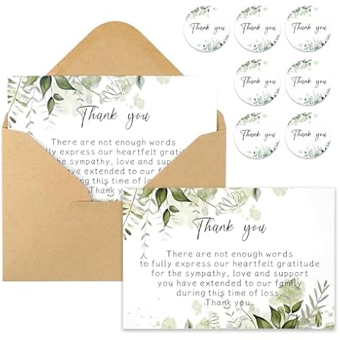 NLWELOA 50 Set Funeral Thank You Cards with Envelopes and Matching Seal Stickers, Thank You Sympathy Cards with Message Bereavement Sympathy Thank You Cards for Funeral Family Friends Loved Ones Cover