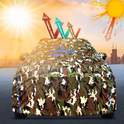 Image of Waterproof Car Body Cover Compatible for Tata Punch with Mirror Pocket and Back Side Antenna Pocket, Triple Stitched (Dynamite Jungle Print with Blue Piping Design)