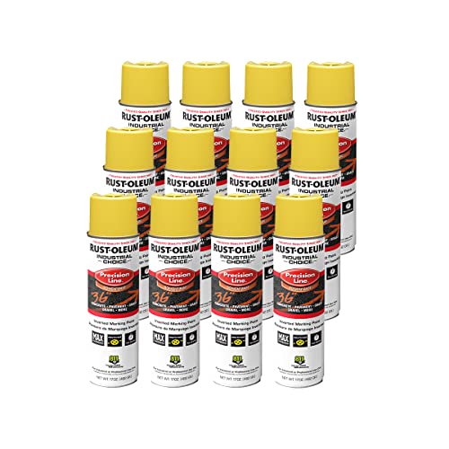 Rust-Oleum 203025-12PK Industrial Choice Inverted Solvent-Based Marking Spray Paint, 17 Oz, High Visibility Yellow, 12 Pack
