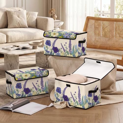Image of Stackable Storage Bins with Lids,Closet Organizers Fabric Box for Home and Office,Blanket Clothes Organizers,Under Bed Storage Containers 3 Pack