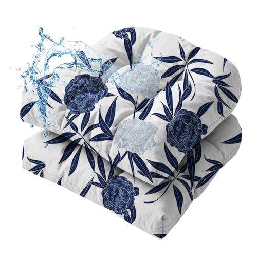 Patio Outdoor Chair Cushions Set of 2 Waterproof 19.5" x 19.5" x5" Outdoor Chair Wicker Cushion with Thick PP Cotton Resistant Patio Furniture Pads for Indoor/Outdoor Wicker Furniture Seat, Blue Fairy