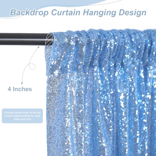 Image of Light Blue Sequin Backdrop Curtains,2 Panels 2FTx8FT Glitter Curtain Backdrop Party Decorations Background Drapes for Wedding Birthday Anniversary Graduation Photo Booth Decor