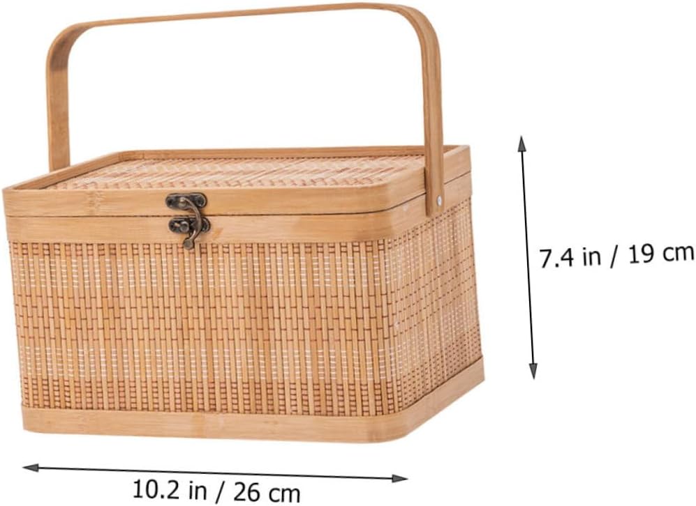 MAGICLULU Storage Basket with Lid Portable Handheld Woven Vegetable Basket for Picnic Home Organization Rustic Style Design
