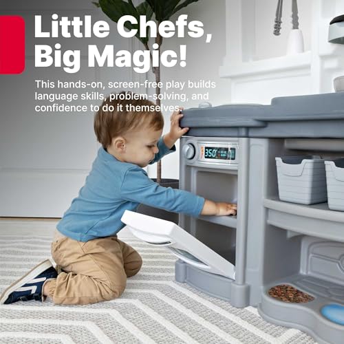 Step2 Fun with Friends Kids Kitchen Playset, Indoor/Outdoor Kitchenette with Lights & Sounds, Durable Plastic, 25-Piece Toy Accessories, Toddlers 2+ Years, Gray by Step2 - Image 2