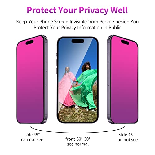 Image of Privacy Screen Protector for iPhone 15 Pro Tempered Glass [2 Pack] Gradient Anti Spy Private Film Accessories Anti Blue Light 9H Hardness Easy Installation Bubble Free Case Friendly [6.1inch]