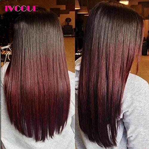 Two Tone Dark Wine Ombre Lace Front Wigs Brazilian Human Hair Glueless Full Lace Wigs for Black Women (18"LaceFrontWig)