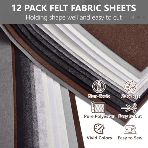 Image of 12 Rolls 8 inchx35 inch Large Stiff Felt Sheets, 1mm Felt Fabric Sheet for Crafts | 12 Assorted Black White Colors Felt Fabric Bundle Pack, Durable Nonwoven Fabric for DIY Sewing, Art, Party & Holiday Ornament