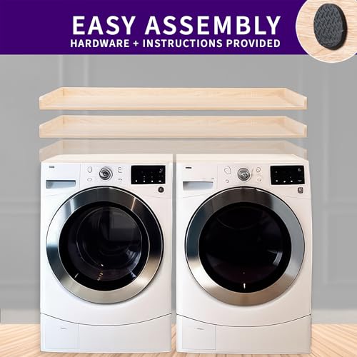 Washer Dryer 54 inch Countertop with Safety Ledge for Laundry Room Organization, Light Wood, LF-WDCT1C