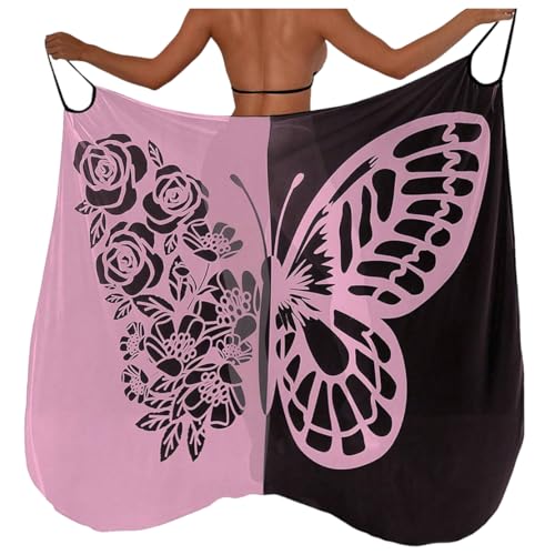 Minetom Strandkleid Damen Wickelkleid Sommerkleid Strandponcho Pareos Schmetterling Bikini Cover Up Strandtuch Wrap Sarong A Hellrosa Einheitsgröße