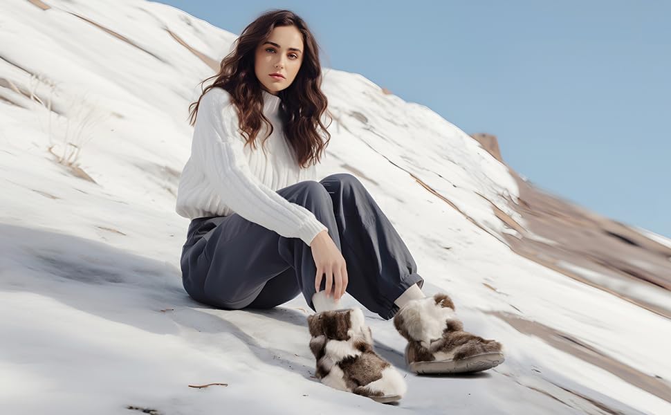 AU&MU Aumu Womens Short Winter Snow Boots Classic Thermal Fur Boot Furry Fluffy Warm - Image 2