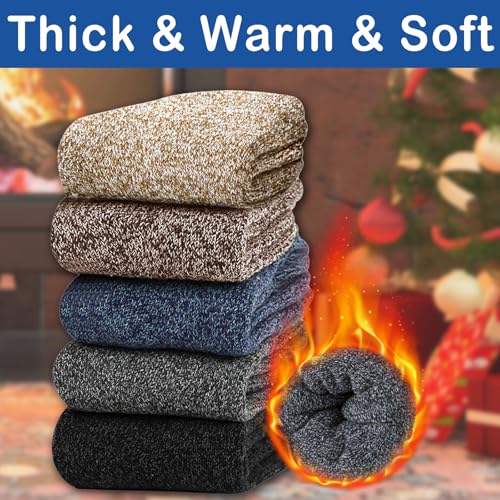 Josnown 5 Pairs Wool Socks Mens, Thick Warm Winter Thermal Cozy Boot Socks3