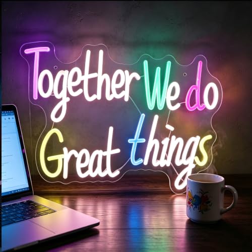 Image of Together We Do Great Things Neon Sign, Dimmable Inspirational Neon Light Signs, Wall Art Decor for School Home Office Positive Classroom Home Decor USB Neon Light 16.54 x 12.6 Inch